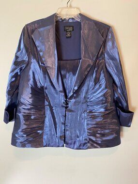 Xscape Woman Blue Ruched Satin Blazer & Tank Top Set Size 16W